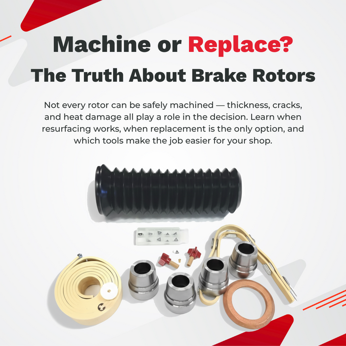 Brake rotors don’t last forever, but should you machine them or replace them? This guide breaks down when resurfacing is still safe, when replacement is the only option, and the brake lathe tools every shop needs to make the right call.