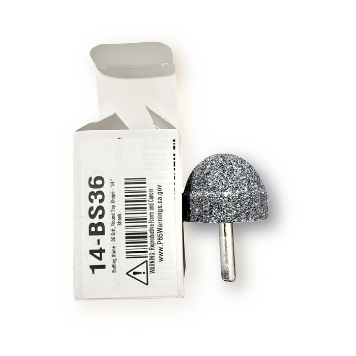 Buffing Stone - 36 Grit, Round Top Shape - 1/4” Shank