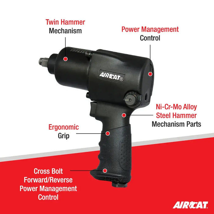 Aircat 1/2" Impact Wrench, Standard Anvil
