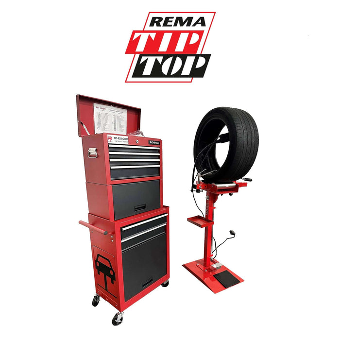 MT-RSR - Rema - Caja de herramientas para reparación de neumáticos con luz de trabajo, separador de neumáticos y kit pulidor Milwaukee