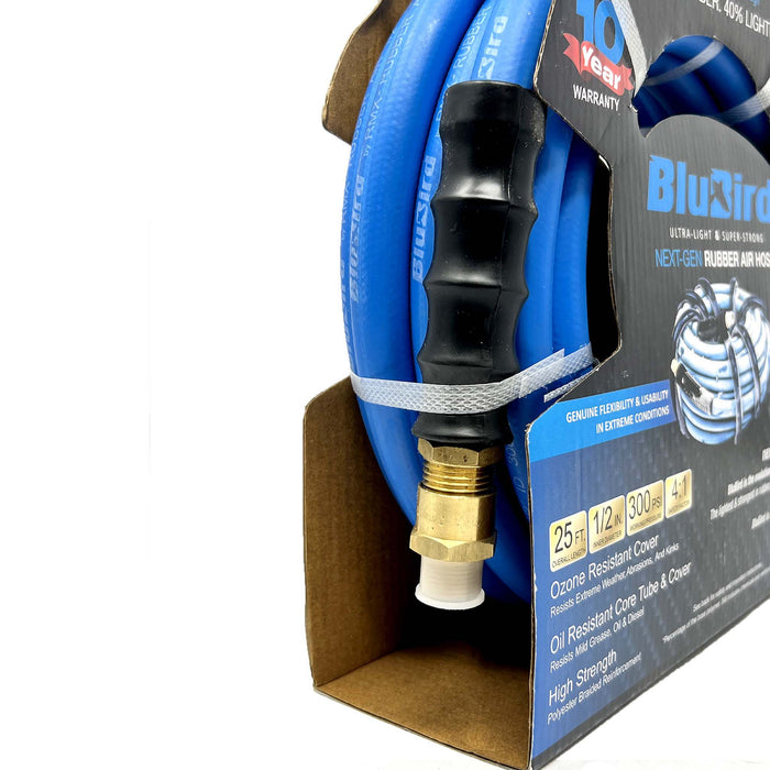 Manguera de aire Blu-Bird de 1/2 pulg. x 25 pies, 2 conectores NPT macho de 1/2 pulg. con reductores de 3/8 pulg.