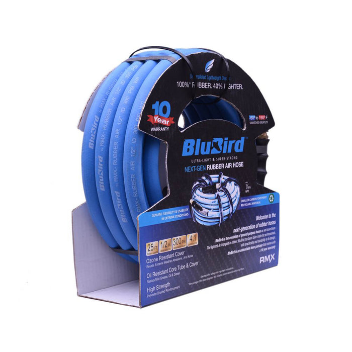 Manguera de aire Blu-Bird de 1/2 pulg. x 25 pies, 2 conectores NPT macho de 1/2 pulg. con reductores de 3/8 pulg.