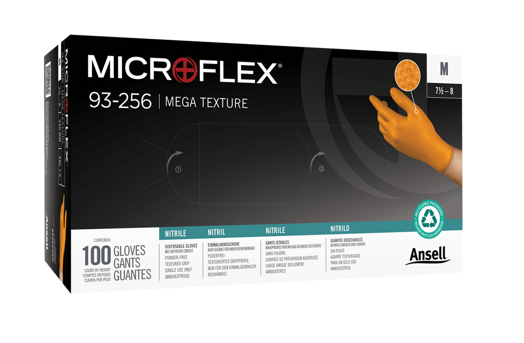 5mil Nitrile Gloves w/ Mega Texture - Orange - Large
