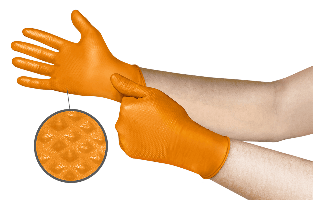 5mil Nitrile Gloves w/ Mega Texture - Orange - Large (100bx)