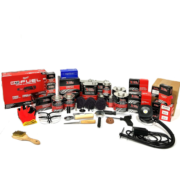 MT-RSR - XtraSeal - Caja de herramientas para reparación de neumáticos con luz de trabajo, separador de neumáticos y kit pulidor Milwaukee