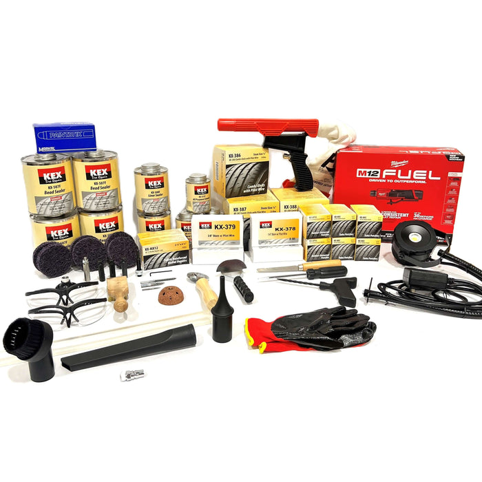 MT-RSR - Kex - Caja de herramientas para reparación de neumáticos con luz de trabajo, separador de neumáticos y kit pulidor Milwaukee