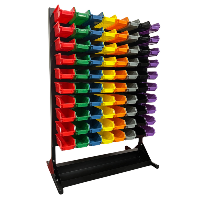 MT-RSR Wheel Weight Rack w/ Bins - 80 Bins, Multicolor