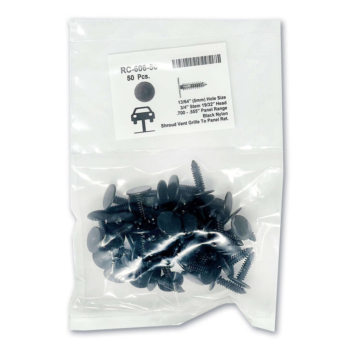 Rejilla de ventilación de nailon negro - Orificio de 13/64", cabeza de 19/32", vástago de 3/4" (paquete de 50)