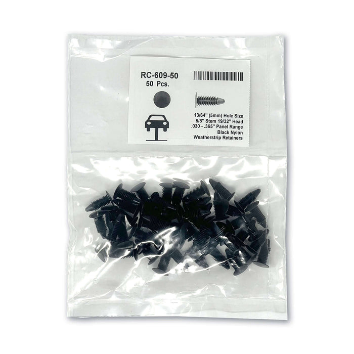 Burlete de nailon negro - Orificio de 13/64" y cabezal de 19/32" (paquete de 50)