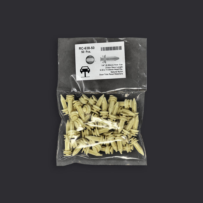 Natural Nylon Door Panel Retainer Clip - 6.5mm Hole Size 21mm Stem Lgth (Pack of 50)