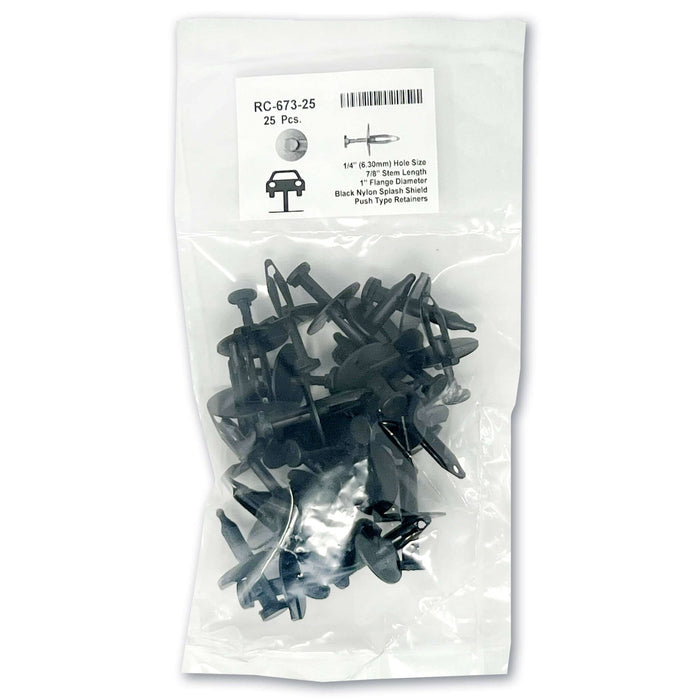 Black Nylon Push Type Ret - 1/4" Hole  29/32" Stem (25pk)