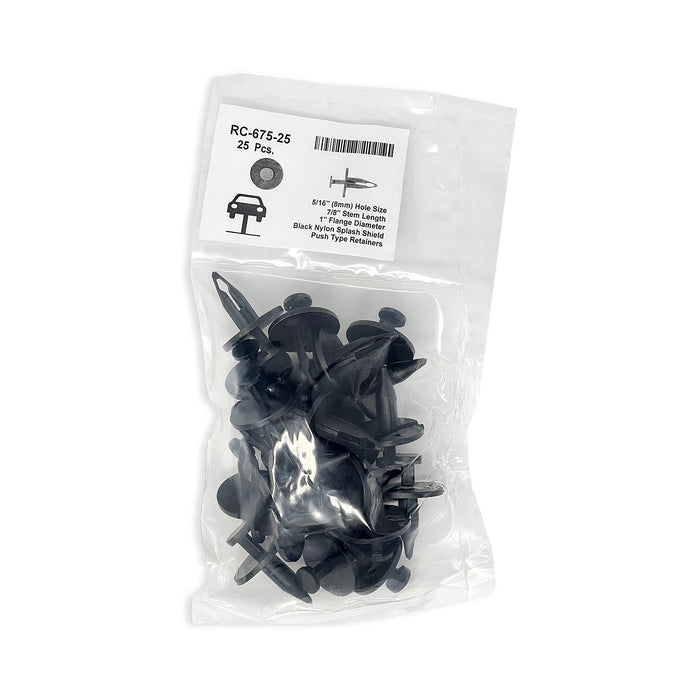Black Nylon Push Type Retainer - 8mm Hole Size 7/8 Stem Length (Pack of 25)