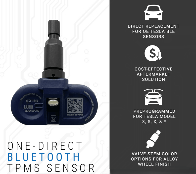 One-Direct Tesla BLE TPMS Sensor. Direct fit for Tesla applications equipped with BLE.
