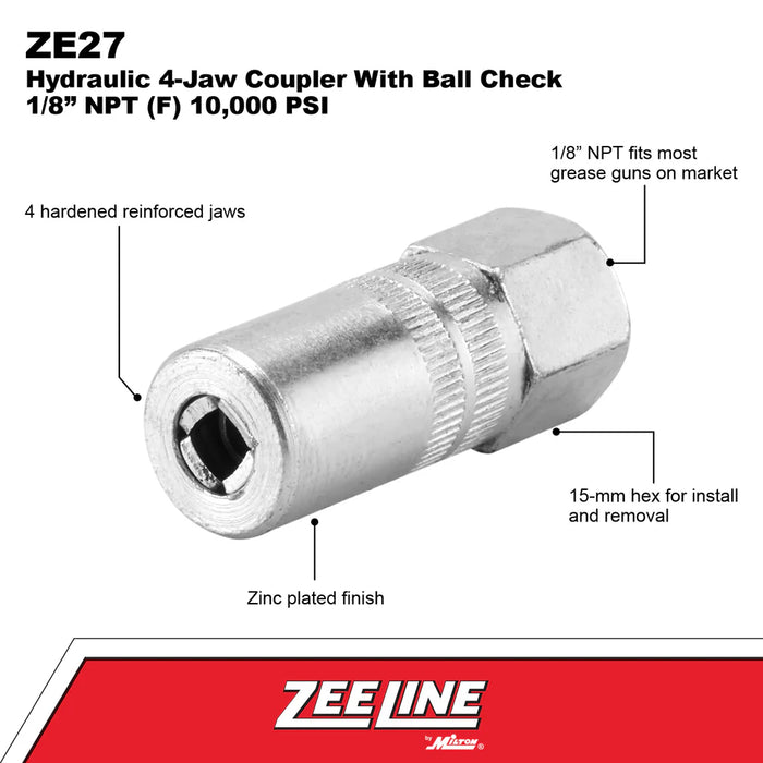Hydraulic 4-Jaw Coupler with Ball Check 1/8” NPT (F) 10,000 PSI