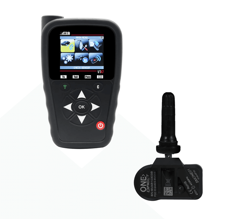 Unlocked VT48 TPMS Tool + 100 "One-Direct" TPMS Sensor Kit - Single Rubber Valve