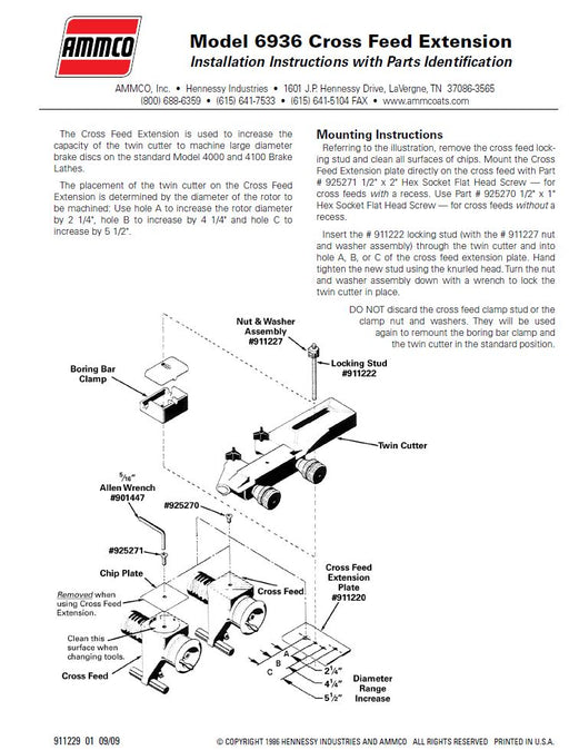 Ammco Cross Feed Extension Plate Kit