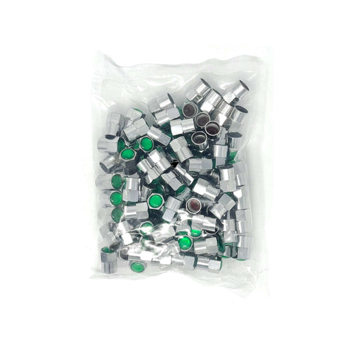Chrome Plastic Hex Valve Cap with Green Top (100/Box)