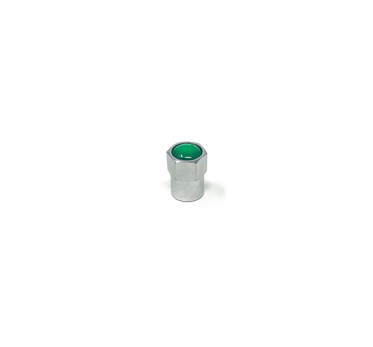 Chrome Plastic Hex Valve Cap with Green Top (100/Box)