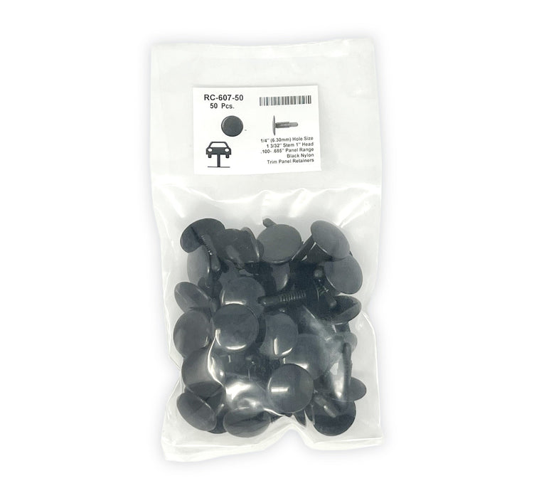 Black Nylon Trim Panel Ret.   1/4" Hole Size 1 3/32" Stem (Pack of 50)