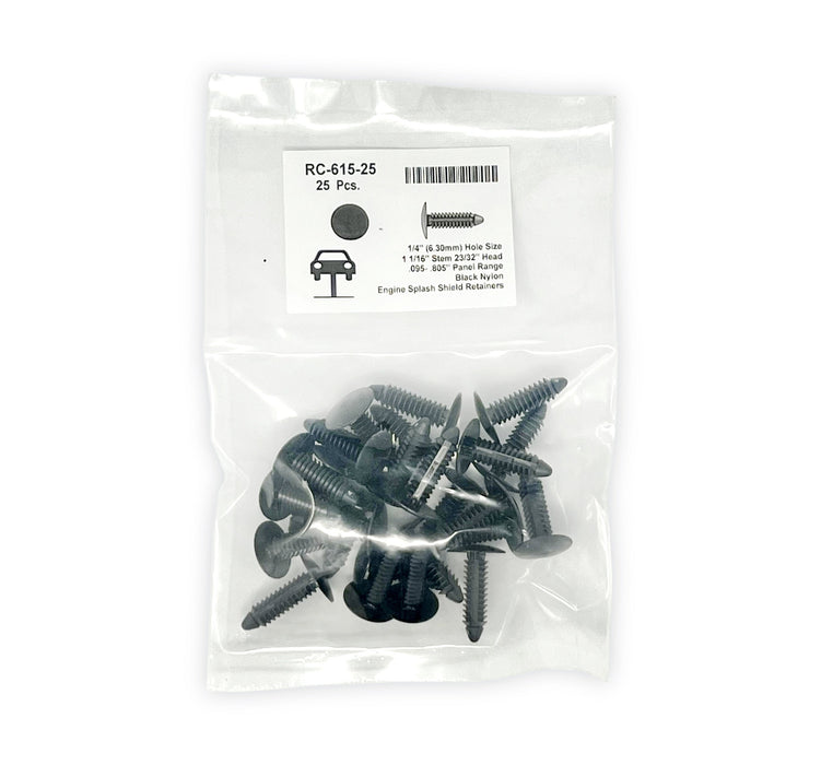 Black Universal Nylon Shield Retainer Head Diameter 11/16", Stem Diameter 5/16",  Stem Length 1 1/16" GM # 10121502 (Pack of 25)