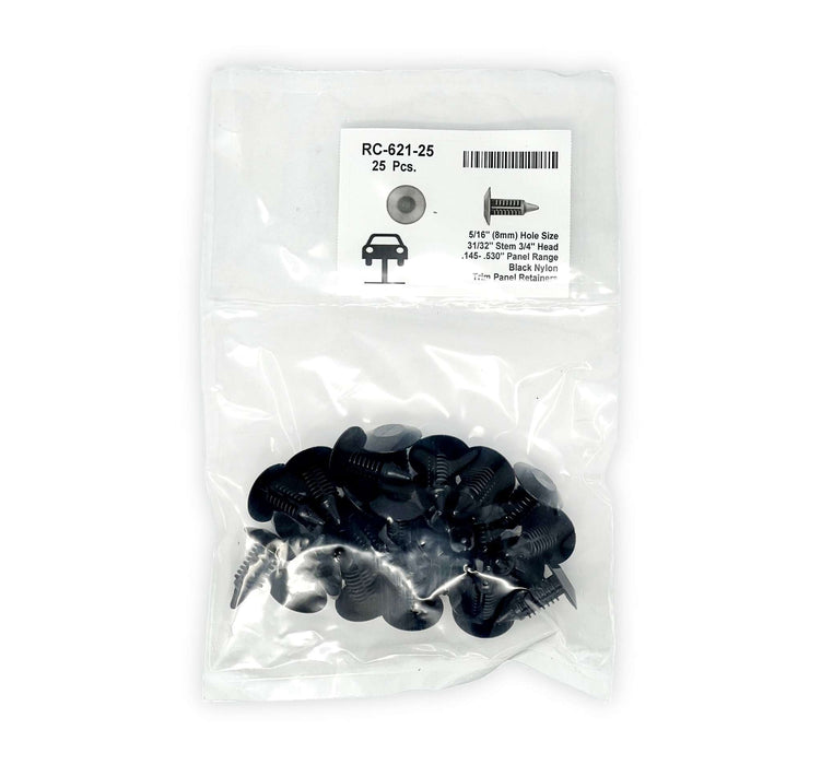 Black Universal Nylon Hood Seal Retainer Head Diameter 3/4", Stem Diameter 11/32", Stem Length 7/8" GM # 21094146 (Pack of 25)