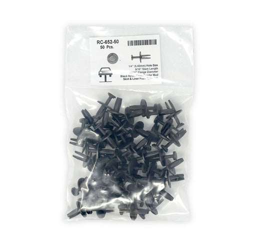 Black Nylon Front Fender Mud Skirt & Fender Liner Push Type Retainer Head Dia: 11/16", Stem Length: 9/16",Fits Into 1/4" Hole,