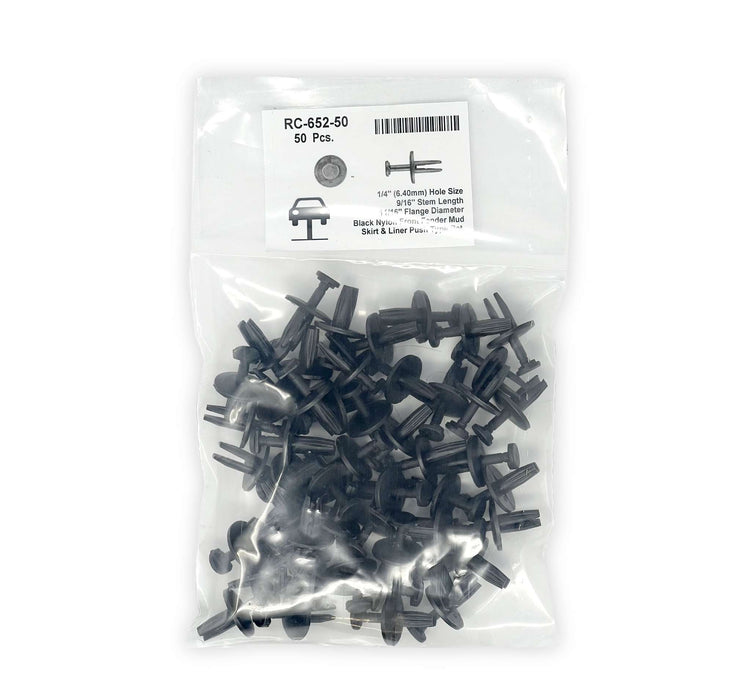 Black Nylon Front Fender Mud Skirt & Fender Liner Push Type Retainer Head Dia: 11/16", Stem Length: 9/16",Fits Into 1/4" Hole,