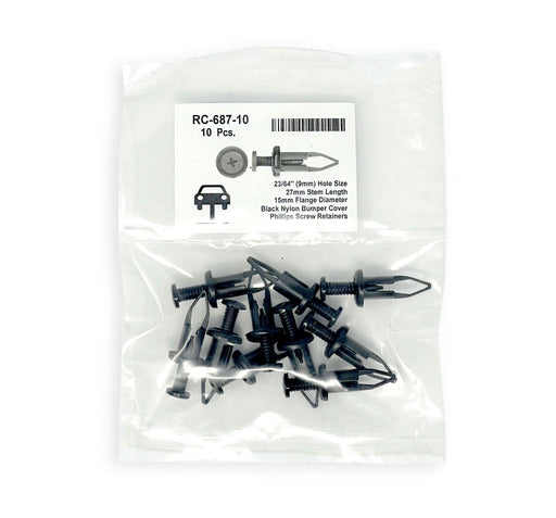 Black Nylon Bumper Cover Rivet   9mm Hole Size 27mm Stem Length (Pack of 10)