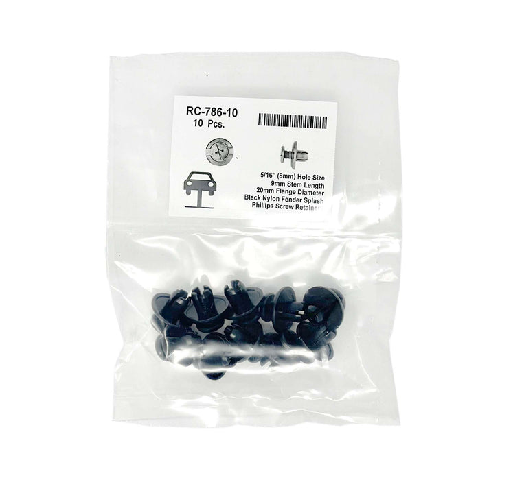 Nylon Fender Splash Shield Retainer   8mm Hole Size 9mm Stem Length (Pack of 10)