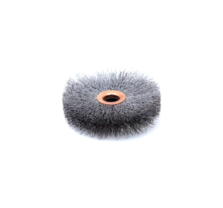 3” (75mm) Crimped Wire Wheel 3” 5/8” Face X 1/2″ Arbor Hole Fine .008 Wire